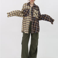 Womens Retro Patchwork Sun-Protective Designer All-Match Plaid Shirt