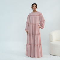 Middle Eastern Lace-trimmed Tiered Cake Skirt Dress