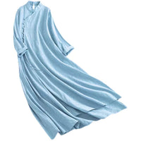 Buttoned Cotton And Linen Dress For Women