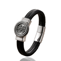 Mens Classic Stainless Steel Leather Bracelet