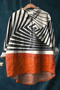 Women's Retro Fish Art Print Lapel Long Sleeve Shirt