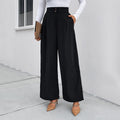 Casual High-Waist Workwear Pants Loose-Fit Black Wide-Leg Trousers