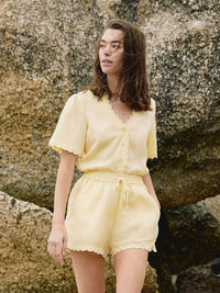 Two Piece Set Of Lace Top And Shorts