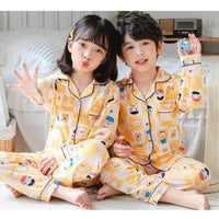 Cute Cartoon Boys And Girls Lapel Pajamas Set
