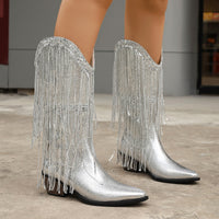 European And American Fashion Middle Fashion Boots Female Retro Chunky Heel Pleated Western Knight