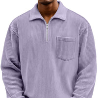 Men's Solid-color Henley Zip-up Casual Long-sleeve Hoodie