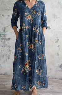 Womens Loose Stylish V-Neck Printed Dress