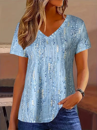 Women's Printed V-Neck Short-Sleeve Top