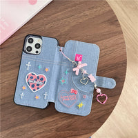 Denim Embroidery Love English Phone Case