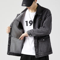 Denim Loose Spring And Autumn Trendy Workwear Jacket Top Denim Short Gown Men