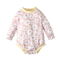 Long Sleeve Round Neck Small Flower Pattern One-piece Baby Romper