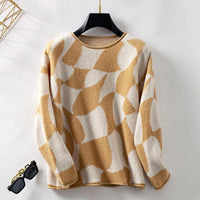 Women's Round Neck Pullover Contrast Color Knitwear Sweater