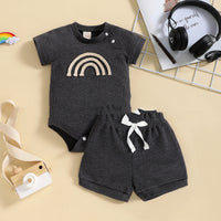 Rainbow Print Short Sleeve Shorts Multicolor