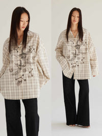 Plaid Beige Shirt Women's Loose Bf Sun Protection Coat