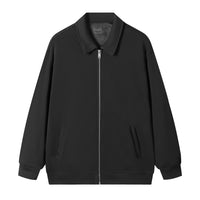 Japanese Retro Heavyweight 420g Silver Fox Fleece Solid Color Lapel Zip-up Jacket