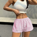Fashionable Basic Striped Elastic Casual Shorts Home Loose Slimming