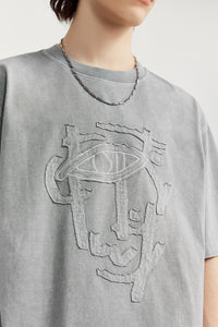 Men's Washed Affixed Cloth Embroidered T-shirt Loose
