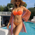 Bikini Mesh Three-piece Printed Swimsuit For Women