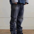 Men's Fashion Casual Retro Knife Cut Destroyed Washed Distressed Straight Textured Jeans