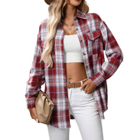 Casual Fashion Loose Plaid Pocket Shirt For Women