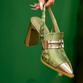 Printed High Heels Chunky Heel Pointed-toe High-cut All-match Strap Sandals