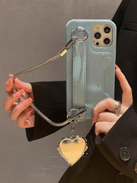 Ins Niche Portable Heart Shape Mirror Phone Case