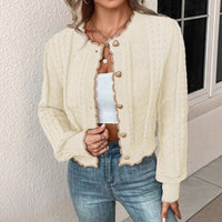 Elegant Contrast Color Lace Heart-shaped Button Knitted Cardigan Coat