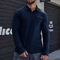 Lapel European And American Men's Shirt Solid Color Long Sleeve