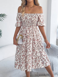 Floral Short-Sleeve Slim-Fit Dress Womens Clothing