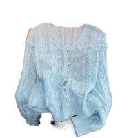 Blue V-neck Loose Thin Office Cardigan Coat Top