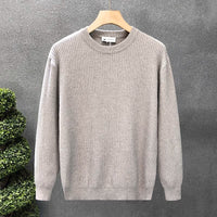 Mens Versatile Simple Solid-Color Apricot Knitted Sweater