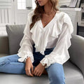 Women's SpringSummer V-neck Flounce Top