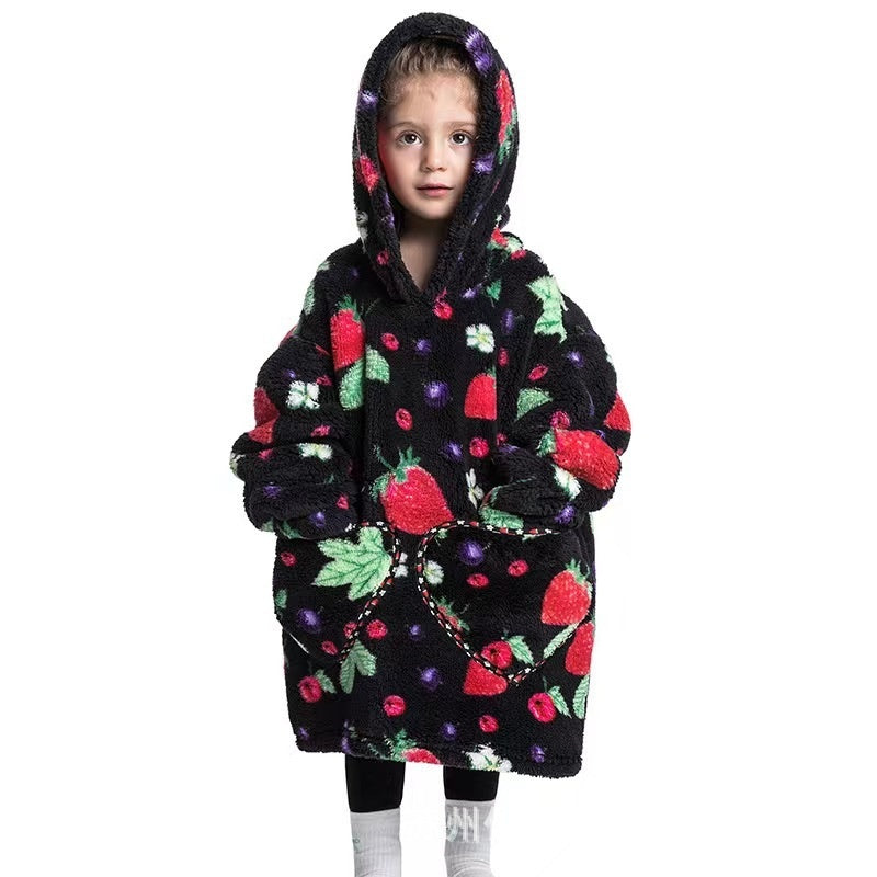 Boys And Girls Comfortable Cotton Velvet Cold-proof Clothes Lazy Blanket Hooded Plus-sized Thickened Blanket Lazy Clothes Children's Sleepwear