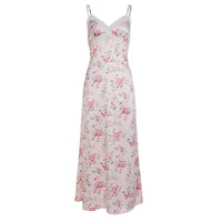 Floral-print Lace-spliced Deep V-neck Slip Dress