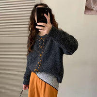 New Retro Soft Glutinous Handmade Stitching Round Neck Sweater Coat For Women