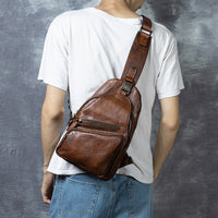 Men's Chest Crossbody Genuine Leather Retro Hand-rubbed Large Capacity Messenger Bag