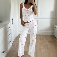 Ruffle Trimmed Sweetheart Neck Sleeveless Top And Pants Two Piece Set