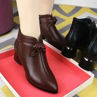 Womens Pointed-toe Chunky-heel Ankle Boots