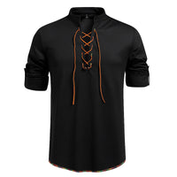 Drawstring Design Men's Stand-up Collar Long Sleeve T-shirt