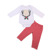 Children's Deer Head Top Red And White Striped Trousers Suit