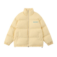 English Letters Printed Street Stand Collar Two-way Loose Zip Cotton-padded Coat