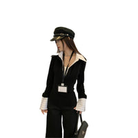 False Two-piece Patchwork Lapel Knitwear Female Winter Coat
