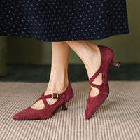 Womens Elegant Mid-heel Stiletto-pointed-toe Low-cut Mary Jane Shoes