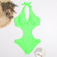 Simple Solid Color Hollow One-piece Bikini Swimsuit