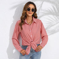Women's Casual Long Sleeve Shirt With Lapel And Plaid Pattern