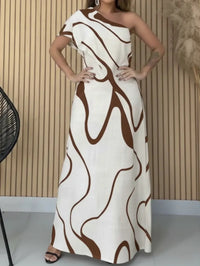 Printed Off-shoulder Chic And Elegant Figure-hugging Maxi Dress