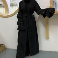 Muslim Fashion Bead Flare Sleeve Tie-neck Cardigan