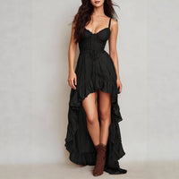 Women's Fashion Vintage Irregular Dress With Ruffled Hem