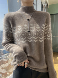 Autumn And Winter New Half Turtleneck Jacquard Thickened Knitting Loose Top