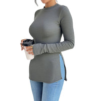 Simple And Intellectual Long-sleeved Slit Slim Design Base Top